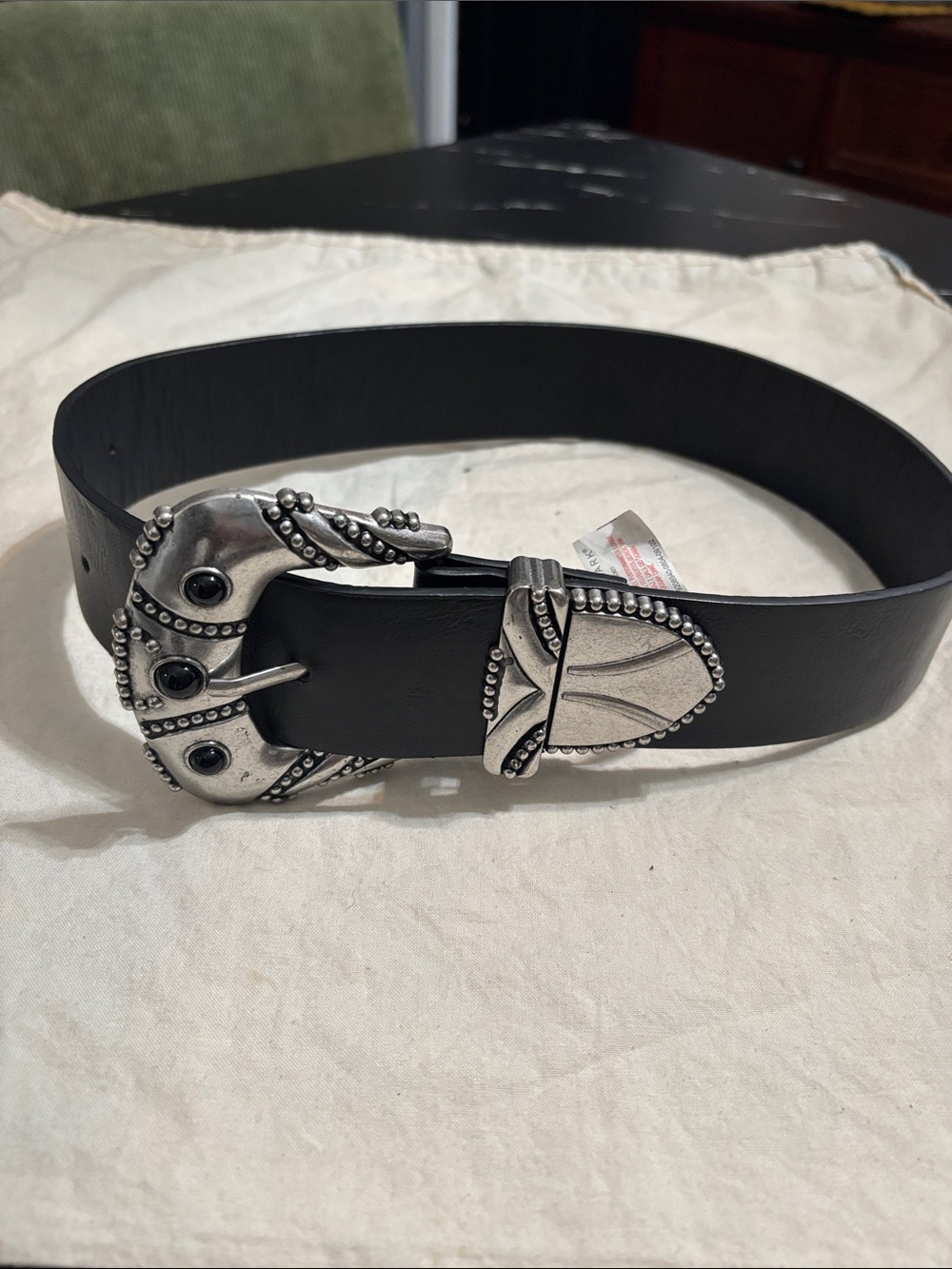 Primark Black Men’s Belt with Decorative Silver Buckle